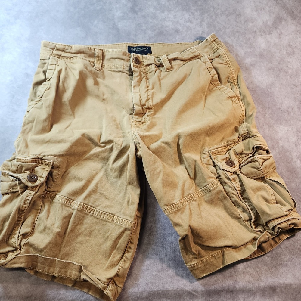 American Eagle Extreme Flex Cargo Shorts Mens 36 Khaki Tan Cotton Stretch Solid